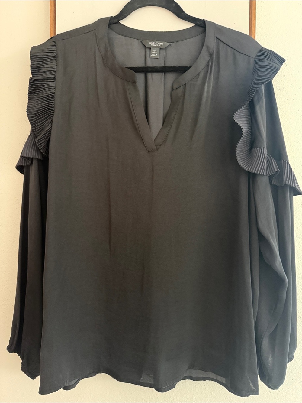 Simply Vera Vera Wang Black Ruffle-Trim V-Neck Blouse